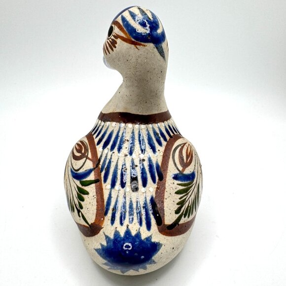 Tonala Mexican Folk Art Pottery Duck Figurine Signed Hand-Painted Blue Brown Vtg - Picture 7 of 7